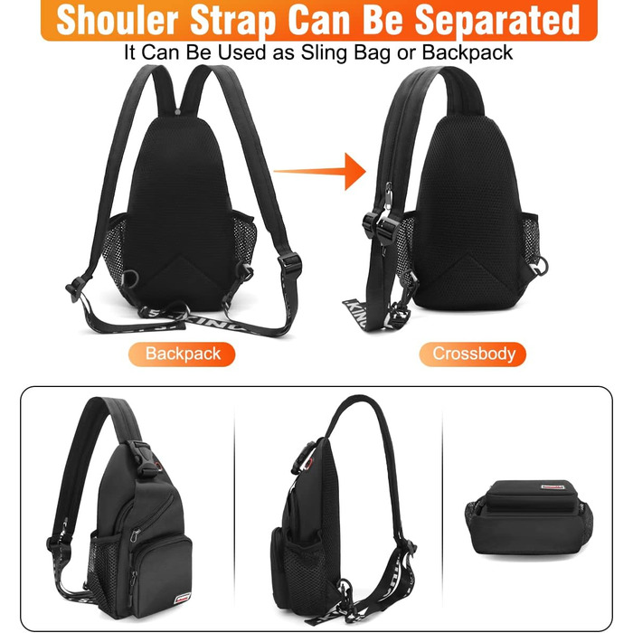 Сумка-слінг через плече чорна, рюкзак-сумка для жінок та чоловіків, сумка через тіло, спортивна сумка, casual, для подорожей та шопінгу