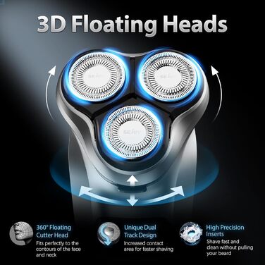 Електричний чоловічий бритва Sejoy, сухою та вологою, з поп-ап тримером, швидка зарядка 1 година, 3D плаваюча головка, LCD дисплей (сірий)