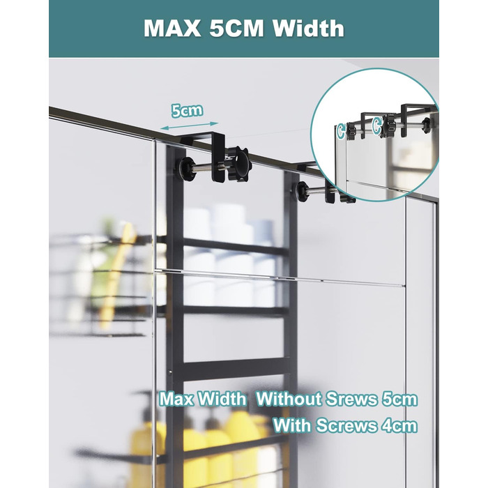 Golden Bell Shower Shelf, Over-the-Door Shower Shelf (No Drilling), Shampoo Holder for Shower, Adjustable Hanging Shower Shelf 3 Tiers Over the Door Glass Wall for Bathroom, Black