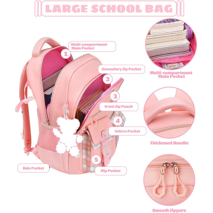 Дитячий рюкзак для дівчаток-підлітків, рожевий: зручний та водонепроникний для школи та подорожей (9-15 років)