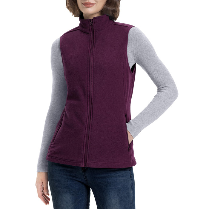 Жіноча флісова жилетка 33000ft Standkragen - ультралегка, з кишенями та блискавкою, темно-червона