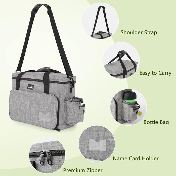 Переносна сумка для собак Pecute, велика переносна сумка для тварин, з 2 кишенями та 2 мисками для собак, сумка для подорожей з собакою, для поїздок, кемпінгу або щоденних прогулянок, сірого кольору 42 * 18 * 30 см, Класична L (42*30*18 см)