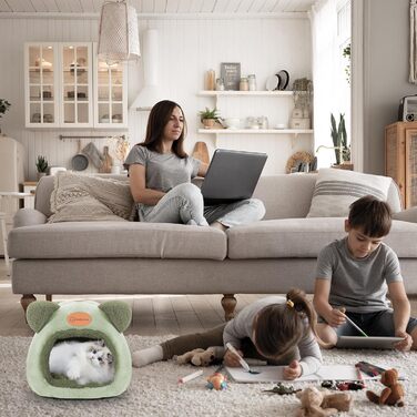 Кігтеточка-будиночок для котів: м'яке ліжко-хатинка з котячого притулку, тепле затишне місце для сну (зелене)