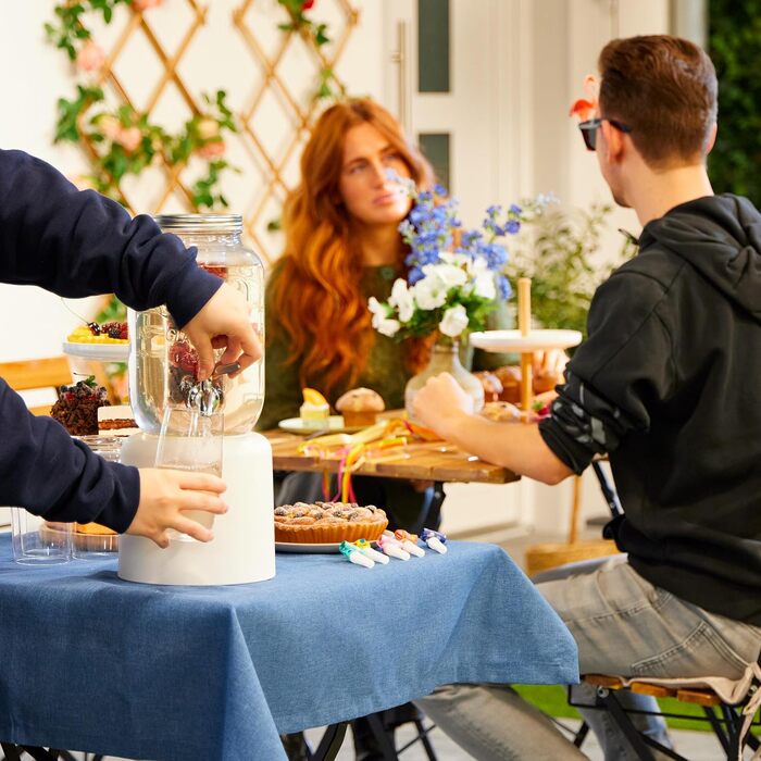 Диспенсер для напоїв Relaxdays з вставкою для фруктів, 4 л, кран та кришка, глечик, скло, метал, прозорий