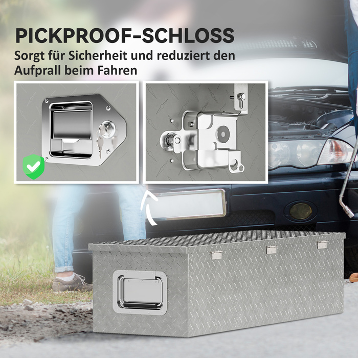 HOMCOM Tool Box Storage Box made of Aluminum with Side Handles, Lock and Keys, Truck Tool Box, Storage Box for Trailer, 99 x 33 x 25.5 cm | Aosom