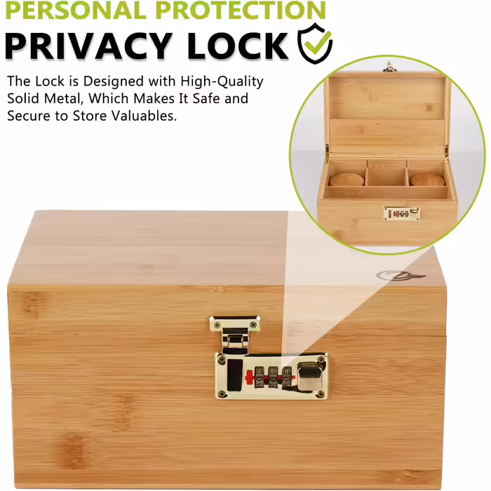 OZCHIN Large Bamboo Box with Number Lock - Decorative Storage Box for Home, Great Gift Choice, Tray, Reclosable