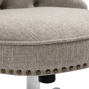 HOMCOM Swivel Upholstered Chair Ergonomic Office Chair Height Adjustable Retro Design Up to 150 kg Linen Light Grey 54x65.5x84-91 cm