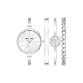 Жіночий набір Anne Klein: годинник-браслет та комплект браслетів, сріблястий/білий