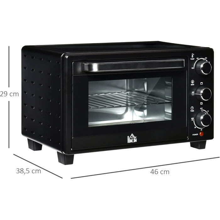 Міні-піч HOMCOM 21 л, 1400 Вт, 100-230°C, таймер, противень, решітка-гриль, вікно, піч для піци, кремово-білий (чорний)