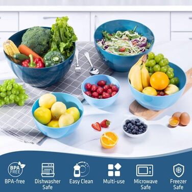 Luxear Large Mixing Bowl 0.2-6.5 L Salad Bowl Set with Lid, 6-Piece Bowl Set with Forks & Spoons, Large BPA-Free Plastic Bowls Stackable Bowl Set