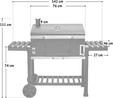 Гриль TAINO Hero XXL з кришкою, коптильня, вугільний BBQ, стійка для гриля, чохол