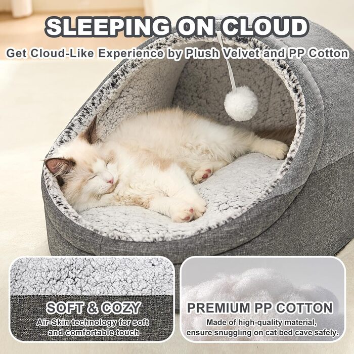 Jiupety Cat Cave, Cat House, Cat Basket, Cat Bed with Non-Slip Bottom, Cat Bed with Washable Detachable Cushion, M (16.1 x 16.1 x 13 inches), Dark Gray