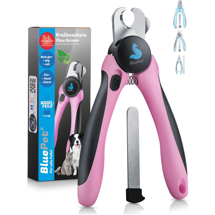 Ножиці для обрізання кігтів собак та котів BluePet Profi Krallenschere I Професійні ножиці для догляду за кігтями з фрезерною обробкою, рожеві (M-L)