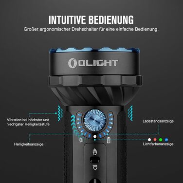 OLIGHT Marauder Mini LED ліхтар Super Hell 7000 Lumen, 600 метрів, перезарядна модель з прожектором та світловим потоком, 3 кольори LED з датчиком відстані, для активного відпочинку (чорний)