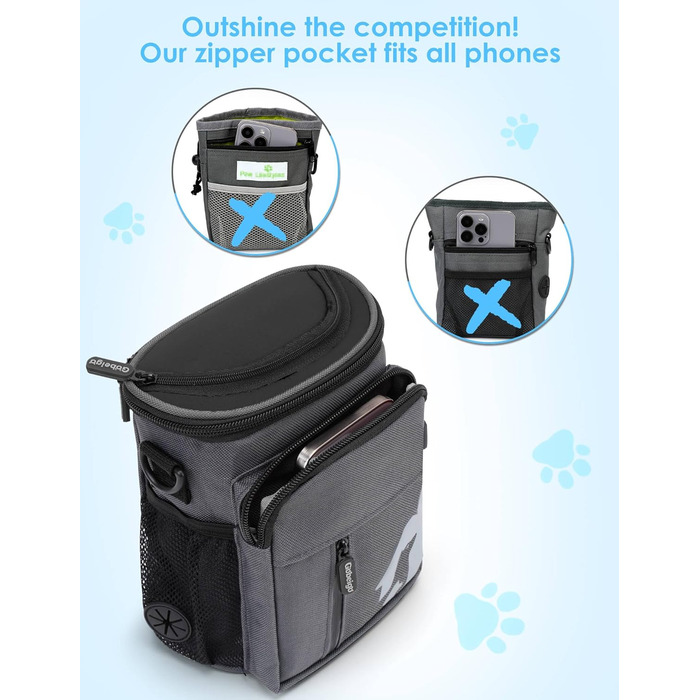 Набір для прогулянки з собакою: ласощі Hundeleckerlis, кликер для тренувань, поясна сумка з дозатором кульок для прибирання (сірий/чорний)