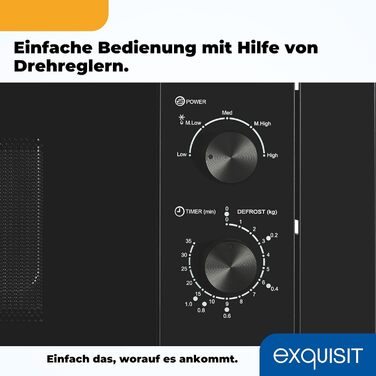 Вбудована мікрохвильова піч Exquisit EMW20-DG-020 | 800 Вт, 1000 Вт гриль, 8 автопрограм, діаметр обертового столу 27 см, нержавіюча сталь, чорний колір, ручне керування