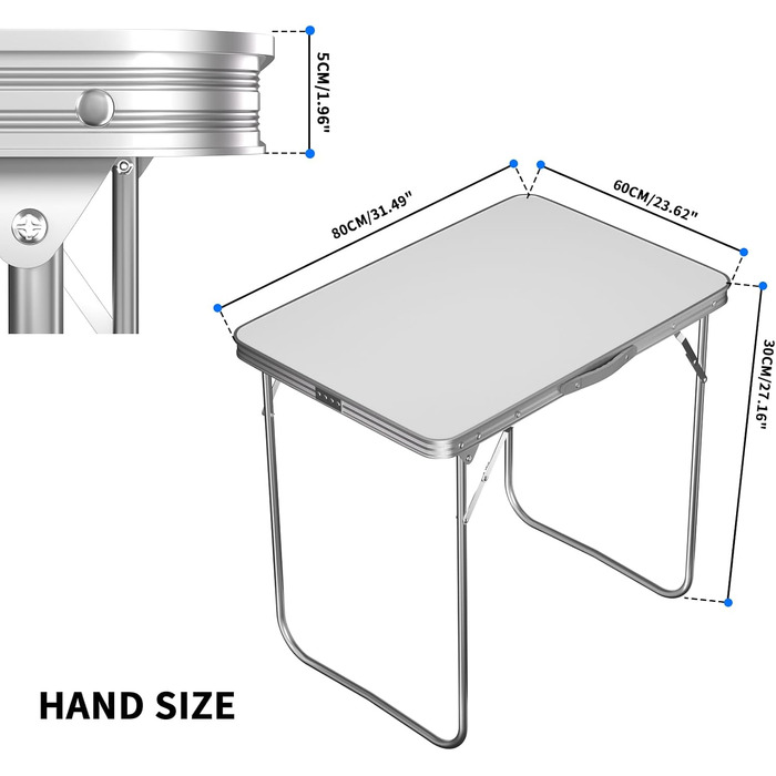 Складний алюмінієвий стіл для пікніка, саду, кемпінгу 120x60x70 см, регульована висота