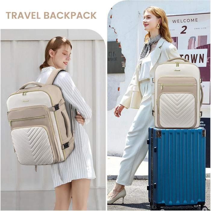 Рюкзак LOVEVOOK для ручної поклажі в літак, 40L, жіночий, водонепроникний, з відділенням для ноутбука 17 дюймів, для подорожей, роботи, хайкінгу, оливково-бежевий