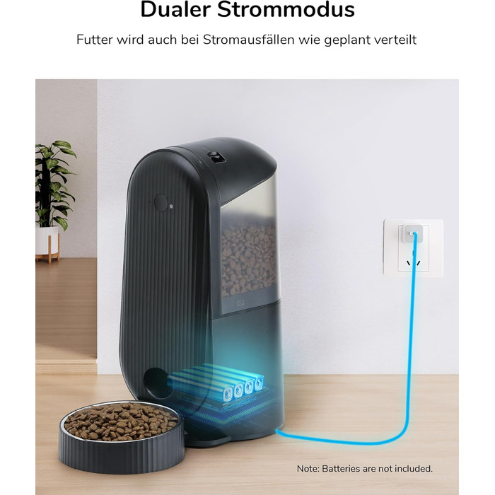 Автоматичний годівник для котів FUKUMARU 4L з Wi-Fi, програмуванням та акумулятором, чорний