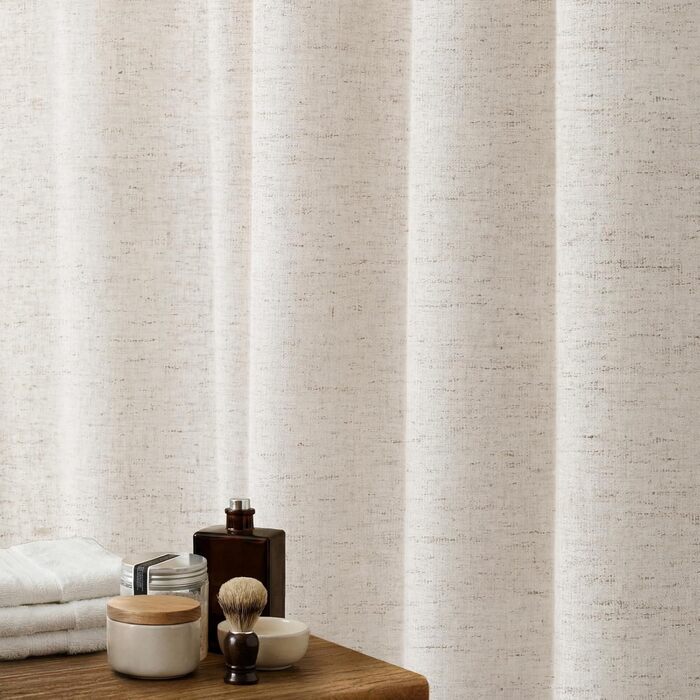 Штора для душу льон 180x200 см, Бохо стиль, водонепроникна, анти-грибок, біла - для ванної кімнати