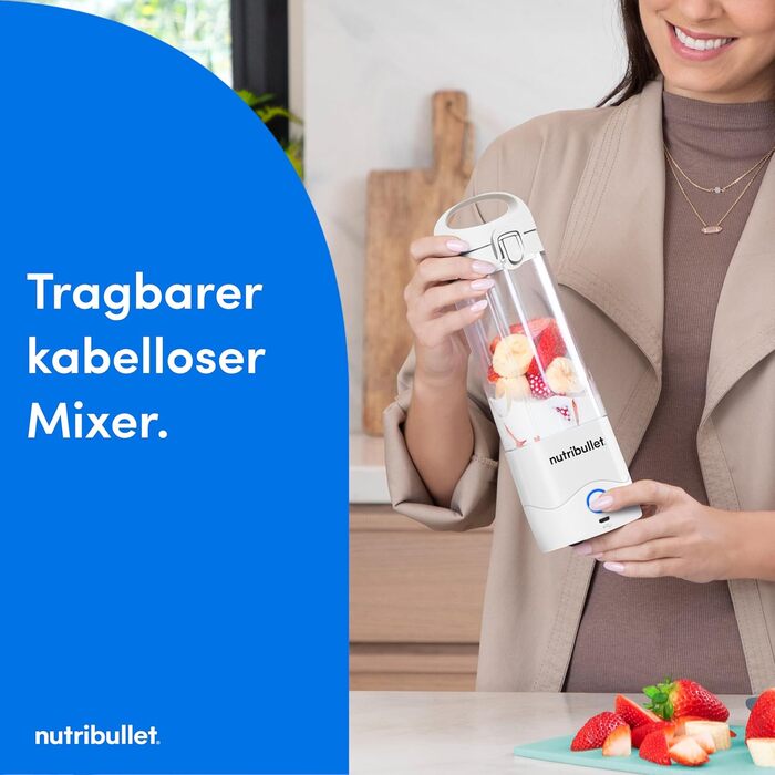 Nutribullet Immersion Blender, Immersion Blender, 475ml BPA-free, Mini-Mixer, Multi-Function Blender, USB-C Charger, over 15 blending cycles, White, NBP003W Portable White