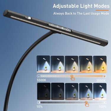 LED лампа настільна AmazLit з доглядом за очима, регульована яскравість та колірна температура, без відблисків, з жестами, пам'ять, 12W, чорна