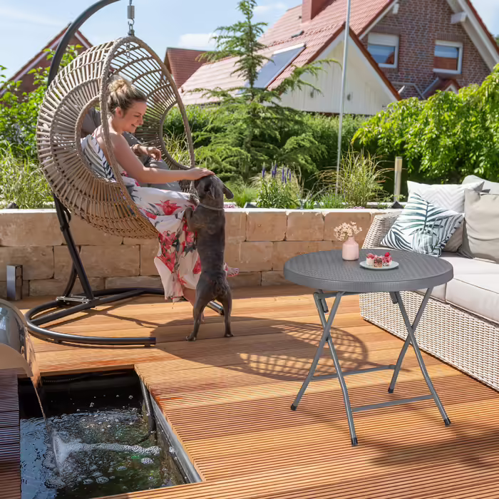 Relaxdays Folding Garden Table with Rattan Look