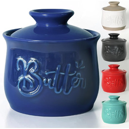 MAIA Buttertopf ceramic butter dish, 156 ml, with water and butter dispenser, holder for spreadable butter, French butter box with lid, butter container for kitchen countertop, blue kitchen decoration