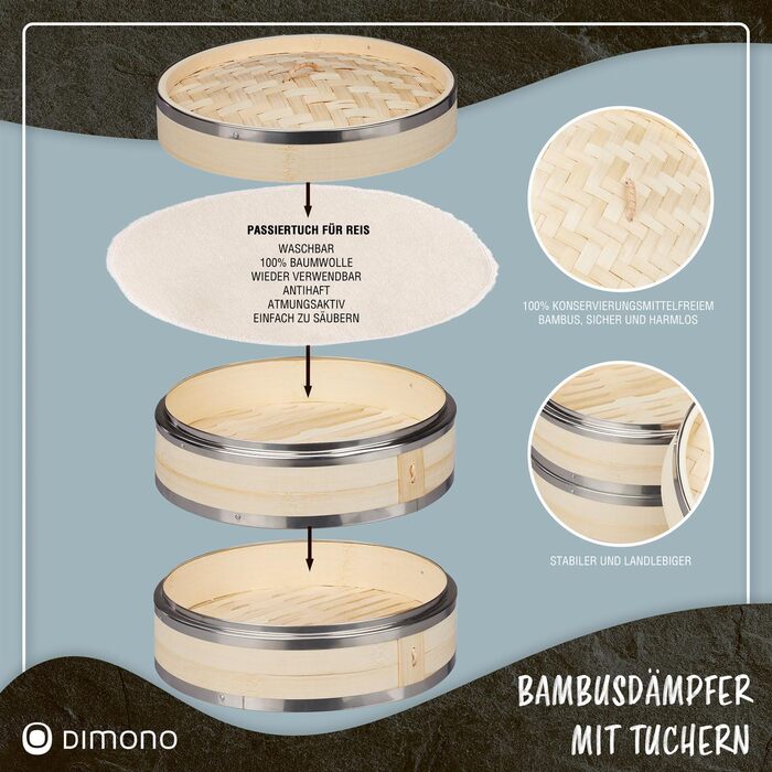 Пароварка Dimono® з бамбуком та нержавіючою сталлю, 2 яруси, набір з 2 шт.