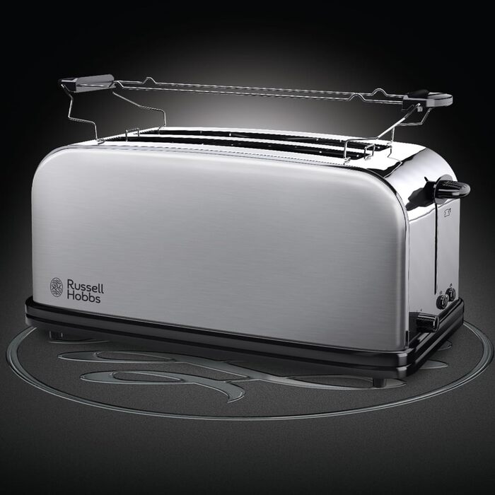 Russell Hobbs Toaster [2-Slice Long Slot for 4 Slices / 2 Wide Slices] Adventure Stainless Steel (extra wide toast slots, incl. bagel attachment, 6 browning levels + defrost function) 23610-56