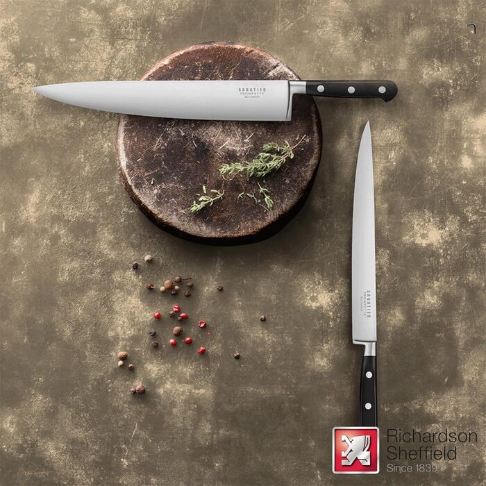 Набір ножів Richardson Sheffield Sabatier Trompette з підставкою, коричневий/сріблястий (Santoku 17,5 см)