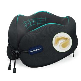 Подушка для подорожей Season Guard для голови та шиї: підтримка, комфорт, дихаючий чохол (чорний) для літака, авто, офісу, дорослих та дітей