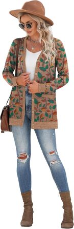 Жіночий трикотажний кардиган Grecerelle з довгими рукавами, V-подібним вирізом, з кишенями та ґудзиками, осінь, колір 'Коричневе листя'