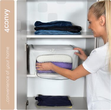 Складана коробка для зберігання одягу 4CONVY з блискавкою та металевим каркасом - покращений матеріал 2024 року. Коробка для постільної білизни, стабільна коробка для одягу, сірий колір, 3x24L