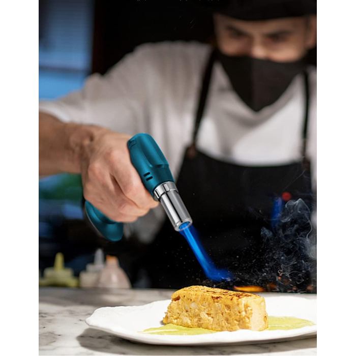 Кулінарний пальник-газовий обпалювач ibforcty, багаторазовий кухонний torch з регулюванням полум'я та замком безпеки для десертів, крем-брюле та BBQ, чорний