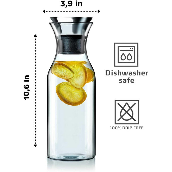 EVA SOLO | Refrigerator Carafe 1.0L | For Hot and Cold Beverages | Dishwasher-Safe Borosilicate Glass | Stainless Steel and Silicone Spout | Fits Most Refrigerator Doors