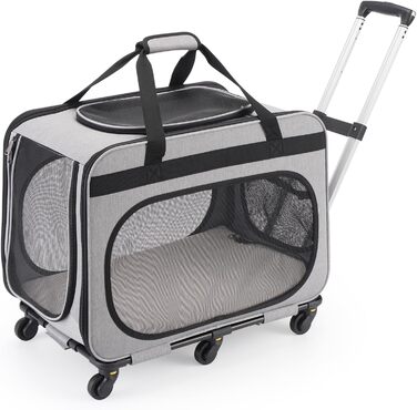 Транспортна переноска для котів та собак великих порід (до 20 кг), сіра. З колесами, складається.