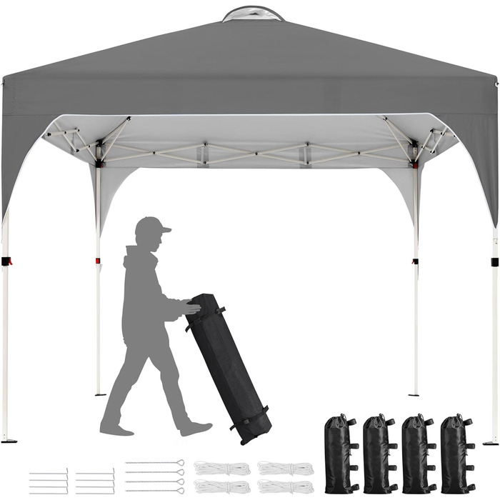 Yaheetech Folding Gazebo 2.4 x 2.4 m Pop-Up Gazebo, Adjustable Height Garden Gazebo, Waterproof & Sun Protection Party Tent Garden Tent with Rolling Carry Bag for Outdoor Market Garden Yard, (Dark Grey, 3x3m)