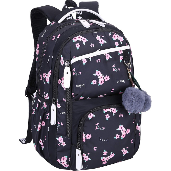 Рюкзак для дівчинки з квітами: шкільний, для подорожей, на ноутбук (чорний)