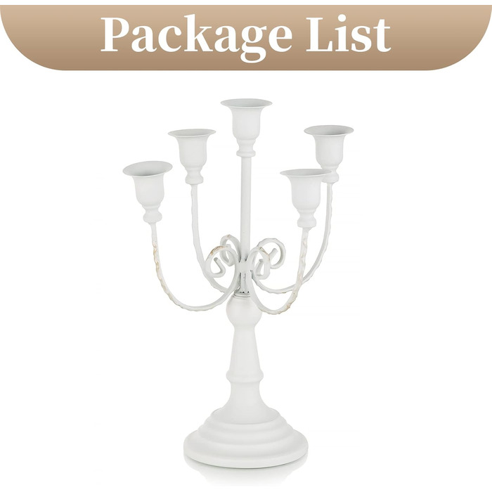 Sziqiqi Candelabra Candle Holders - 29.5 cm High, 5-Arm Candle Stand, Candle Holder for Taper Candles for Candlelight, Table Decoration, Christmas Mantel, White