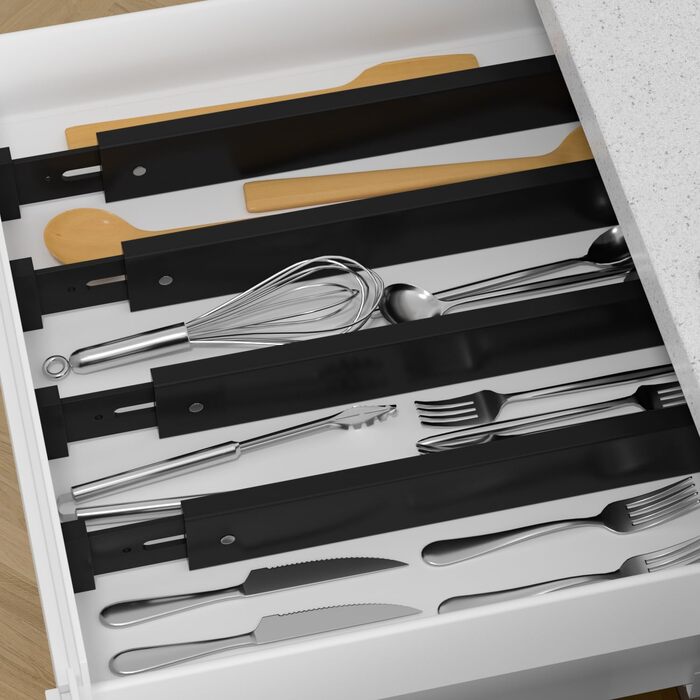 Ruichang 4-Piece Bamboo Drawer Dividers Adjustable (44-55 x 1.5 x 5.7 cm, Black), Drawer Dividers for Kitchen, Drawer Organizers for Kitchen Drawers