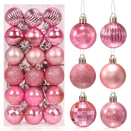 Новорічні кулі Рожеві, 36 шт. Кулі для ялинки з пластику 4 см, набір прикрас для ялинки, декор для святкування