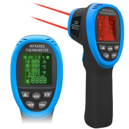 Інфрачервоний термометр 985E -50°C до 800°C з лазером, подвійний лазер, регульована емісійність, 20 комірок пам'яті, безконтактний для промисловості, піци, кухні (12 годин роботи від акумулятора) LC-985E
