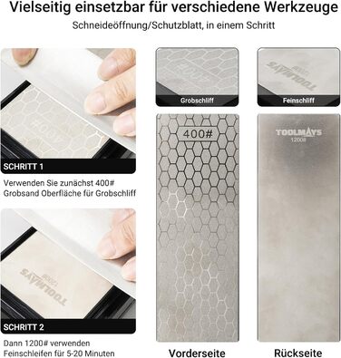 Набір для заточування ножів Schleifstein: зернистість 400/1000, підставка з бамбука, кутовий упор, двосторонній камінь, заточувальний камінь (діамантова зернистість 400/1200 з 1000#)