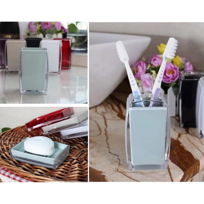Bathroom Accessories, 5-Piece Set, Blue Resin/Acrylic, Complete Set, Lotion/Soap Dispenser, Soap Dish, Toothbrush Holder, Cup, Toilet Brush and Holder, Modern Bathroom Decor and Gift Set