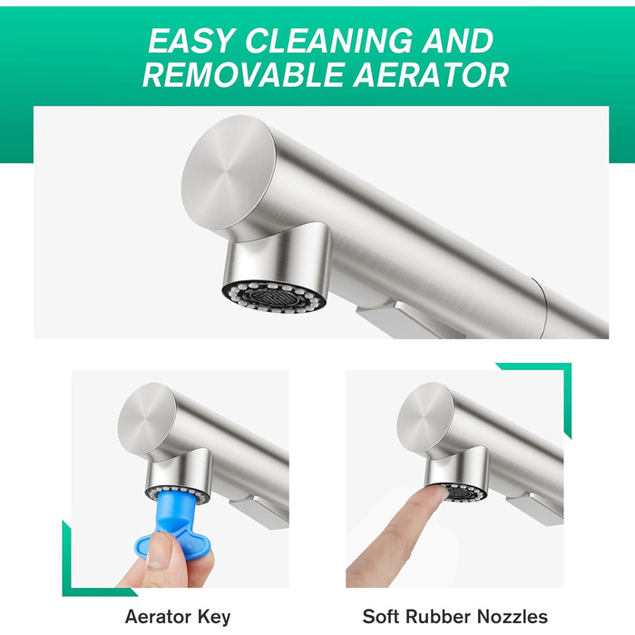 Кухонний змішувач CREA з висувною лійкою та 2 режимами струменя, поворотний на 360°, з нержавіючої сталі, матовий, для кухні