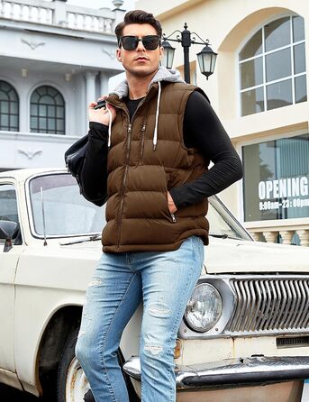 Чоловіча степкова жилетка Vancavoo з капюшоном, тепла зимова жилетка для активного відпочинку, спортивна жилетка, перехідна куртка, колір кава, розмір S