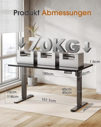 Adjustable Height Standing Desk with Monitor Stand - Electric Ergonomic Desk, 120x60cm & 180x80cm White/Black