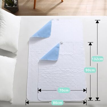 Aimtton 2-Pack Washable Incontinence Pad 86 x 132 cm Absorbent Nonwoven Mattress Cover Waterproof and Washable, Blue-White