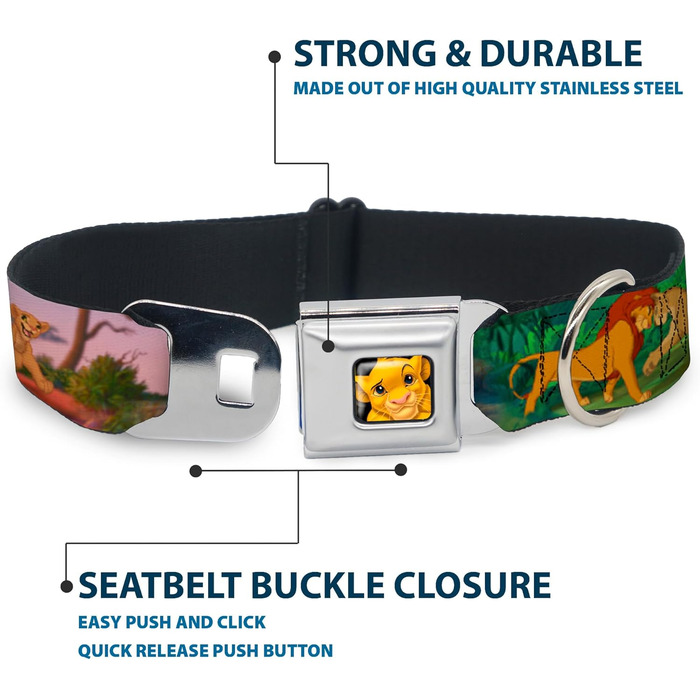 Нашийник для собак з фіксатором Seatbelt Lion King Simba & Nala, розмір 33-46 см, ширина 3.8 см